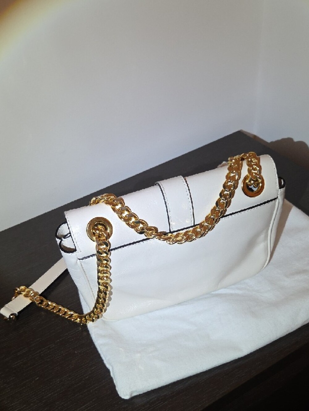 Moschino White Leather Crossbody with Gold Logo Chain - Picture 5 of 5